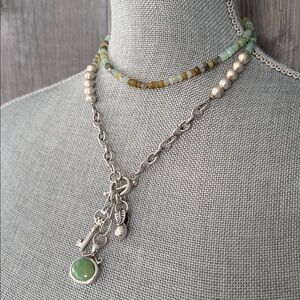 Peruvian Opal and Amazonite Sterling Silver Charm Necklace